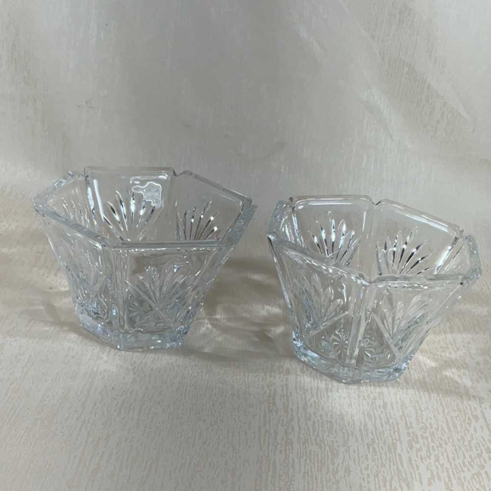 Set of 2 Vintage Gorham Lady Anne 24% Lead Crystal Hexagonal Candy Bowls